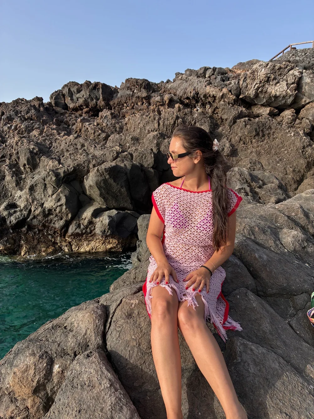 The Rojas Beach Cover-Up worn at a volcanic sea pool in Tenerife